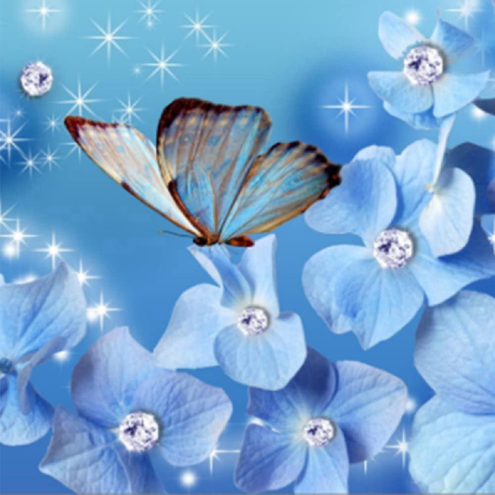 

30*30CM-Round Drill Diamond Painting-Butterfly Flowers, 501 Original