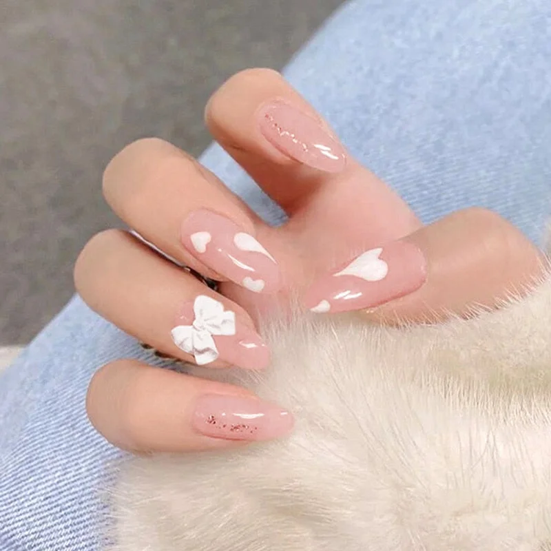 24pcs Mid Length Fake Nails Ballet Removable Wear Full Cover Coffin Artificial Manicure Patch False Nail Tips with Glue-Nail Inspo