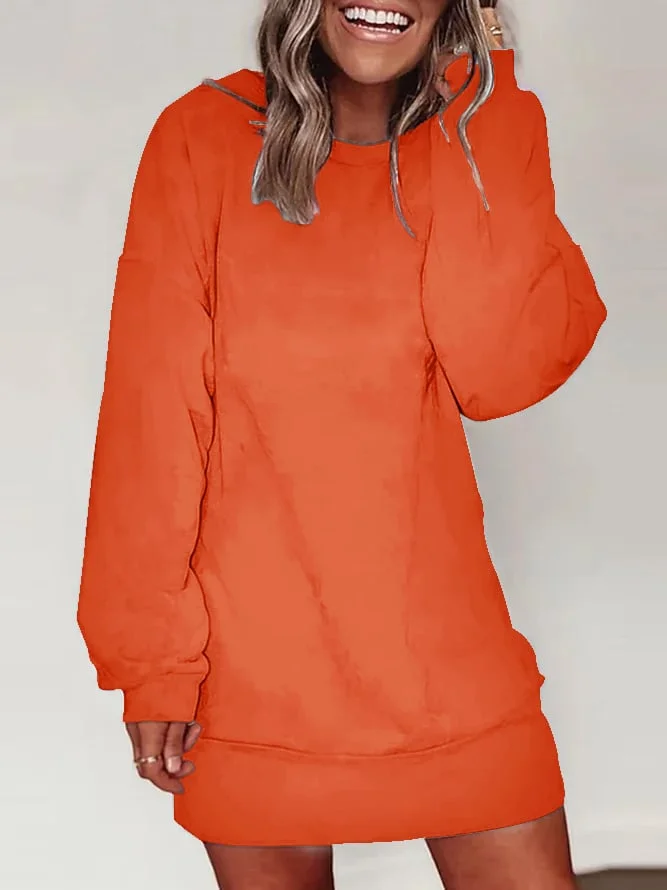 Solid Color Casual Long Sleeve Sweatshirt Dress