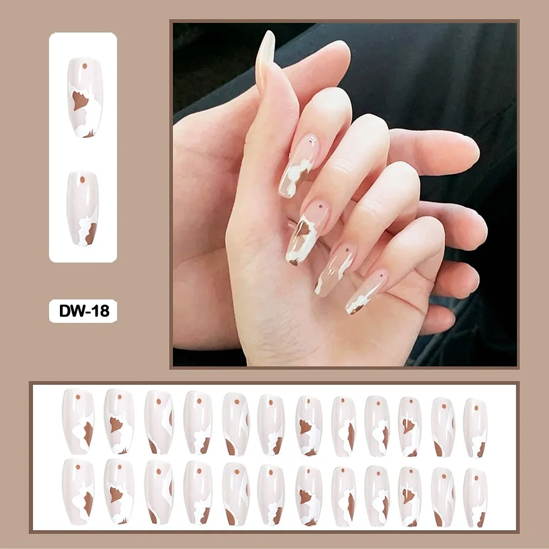 24Pcs Personality Painted Animal Pattern Cow Pattern Leopard Printed Wearable False Nails Fake Nails With Glue And Wearing Tools-Nail Inspo