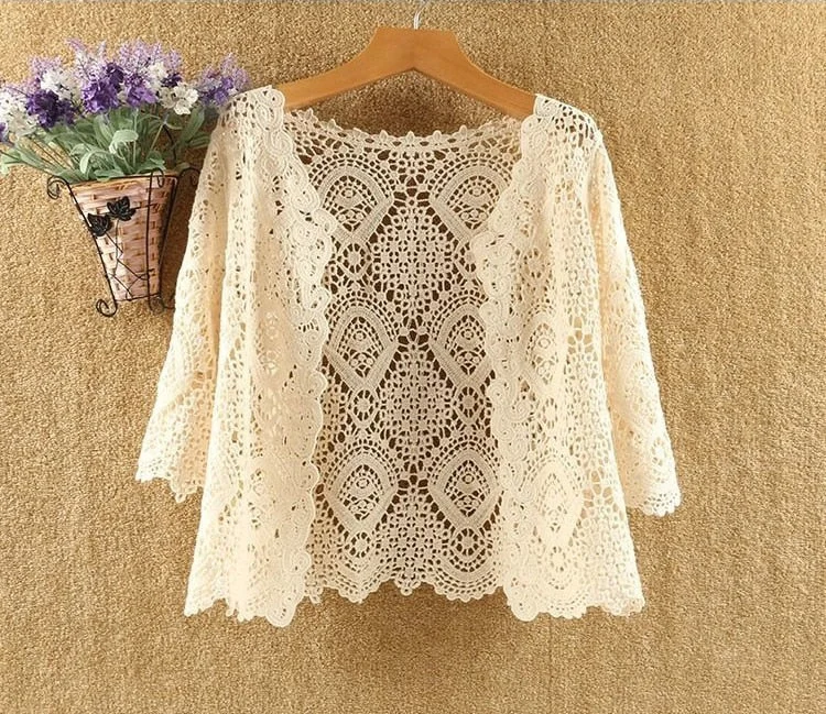 Sexy Cutout Knitted Cardigan Sweater Women Five-point Sleeves Thin Sunscreen Air Conditioning Short Sweater Female Spring Summer