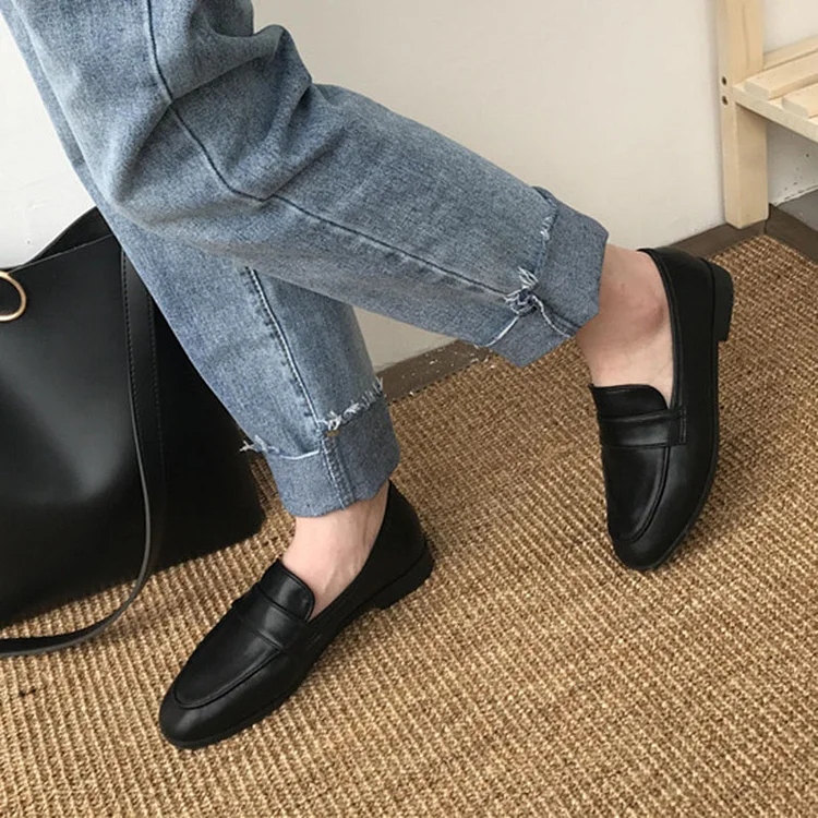 Women Vintage Slip On Loafers Low Heel PU Leather Loafers shopify Stunahome.com