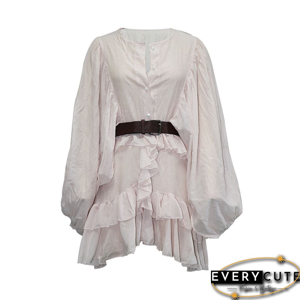 Lantern Ruffled Waist Slim Dress