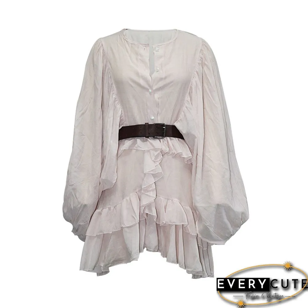 Lantern Ruffled Waist Slim Dress
