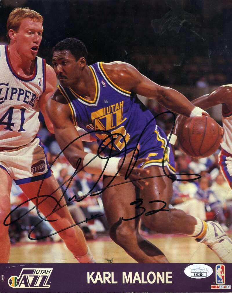 Karl Malone JSA Coa Autograph Hand Signed 8x10 1990 HOOPS Photo Poster painting