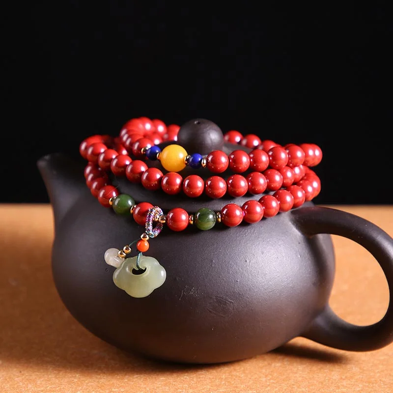 Tibetan Cinnabar Lotus Jade Prosperity Bracelet