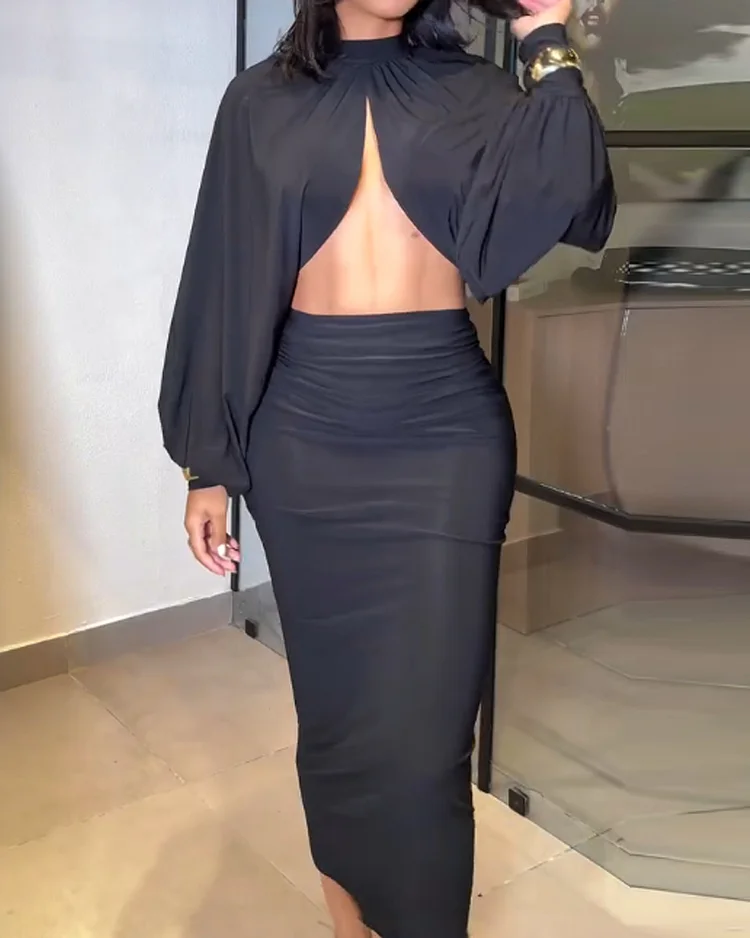 Long sleeve solid color two piece suit