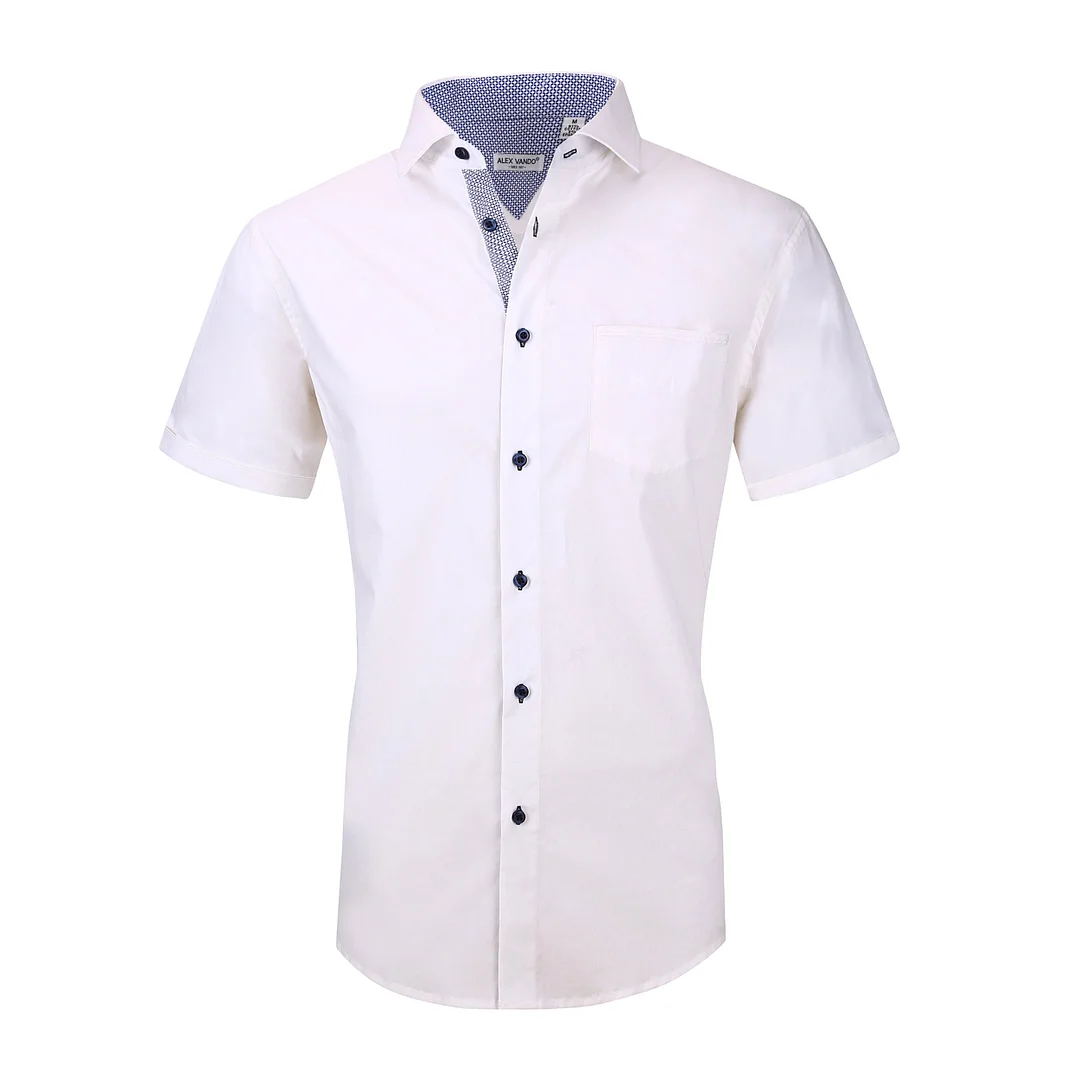 Casual Short Sleeve Cotton Shirt White - Alex Vando