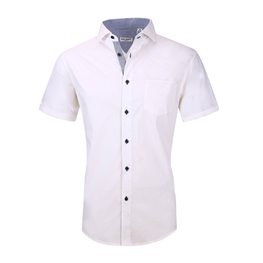 Men's Casual Short Cotton Stretch Shirt White Alex Vando Fashion