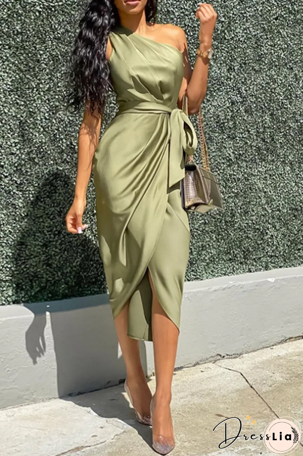 Fashion Solid Bandage One Shoulder Irregular Dress Dresses(4 Colors)