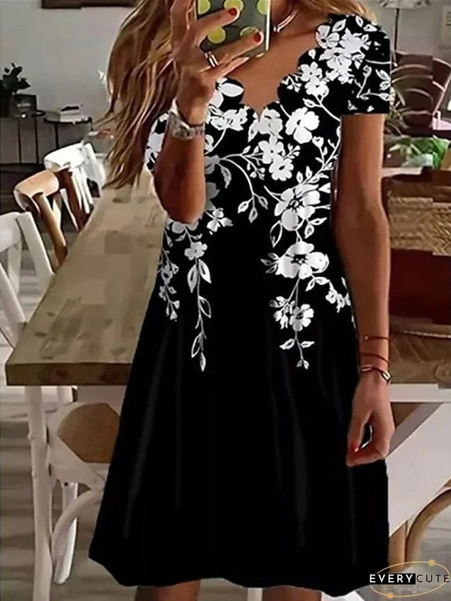 Casual Dress Summer Dress Print Dress Floral Butterfly Print Scalloped Neck Mini Dress Active Fashion Outdoor Daily Short Sleeve Regular Fit Black Blue Purple Summer Spring S M L XL XXL for Women