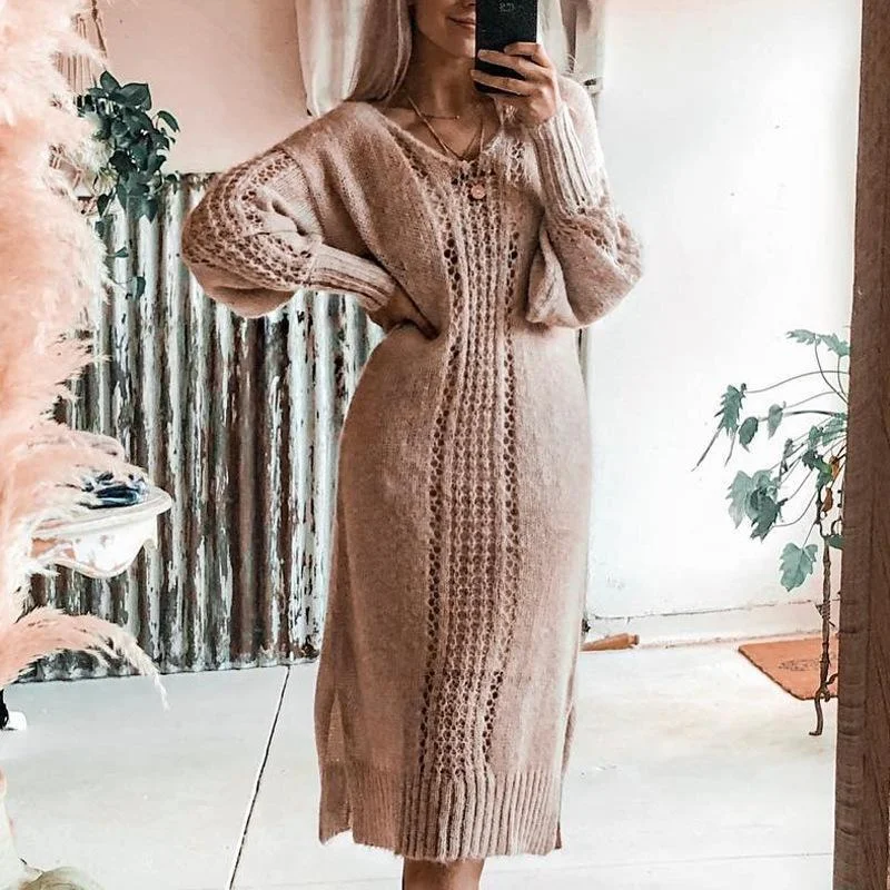 Sexy Cutout Solid Color Sweater Dress
