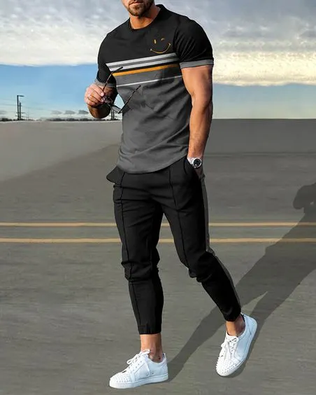 Colorblock Short Sleeve Sports Suit