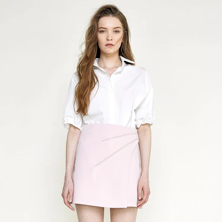 White Short Puff Sleeve Shirt QueenFunky