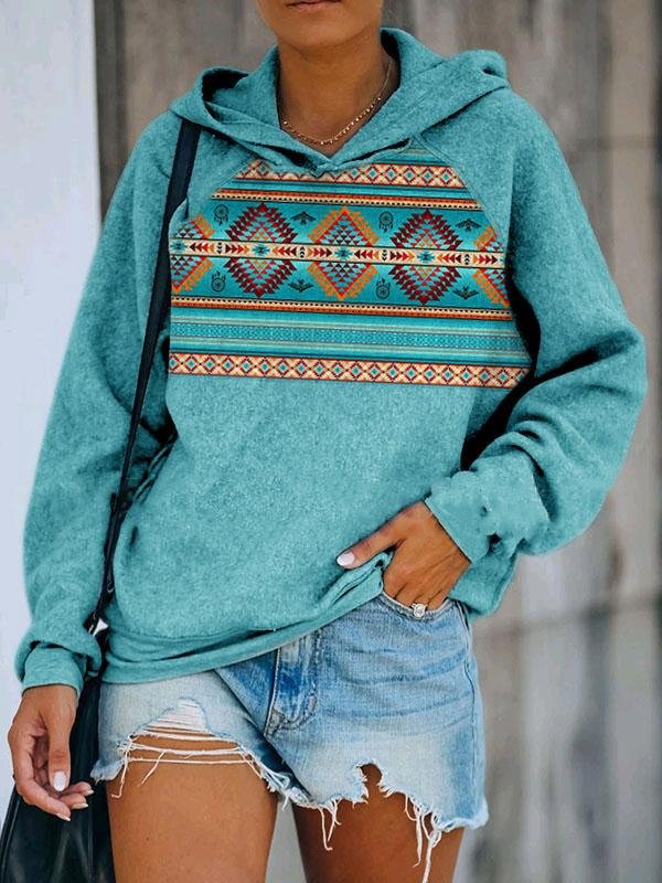 Green ethnic style pullover hoodie