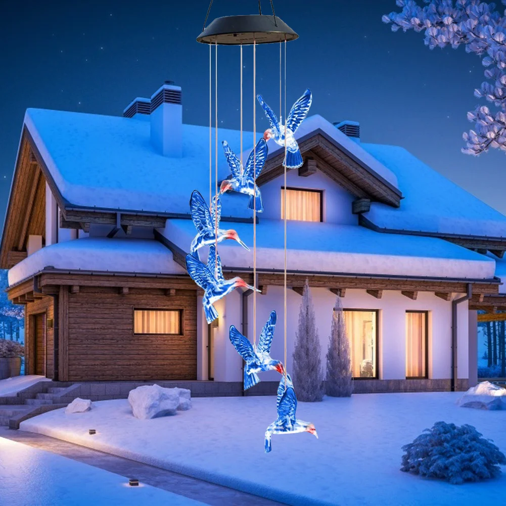 Solar LED Color Changing Wind Chime Lamps Hummingbird Pendant Lights (A)