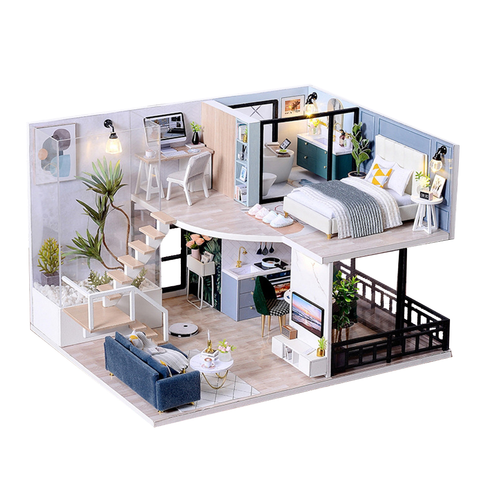 DIY Mini Doll House Kit 3D Wooden Double-decker Loft Manual Assembling Toy
