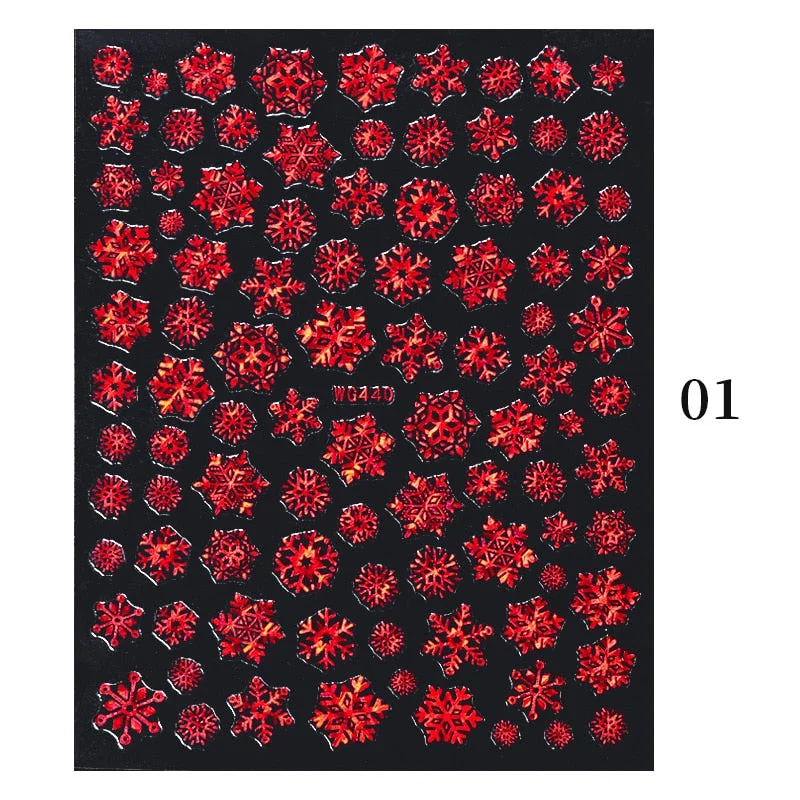 3D Christmas Nail Art Decoration Stickers Sparkly Gold White Colorful  Glitter Geometry Snowflake Winter Slider Nail Foils-Nail Inspo