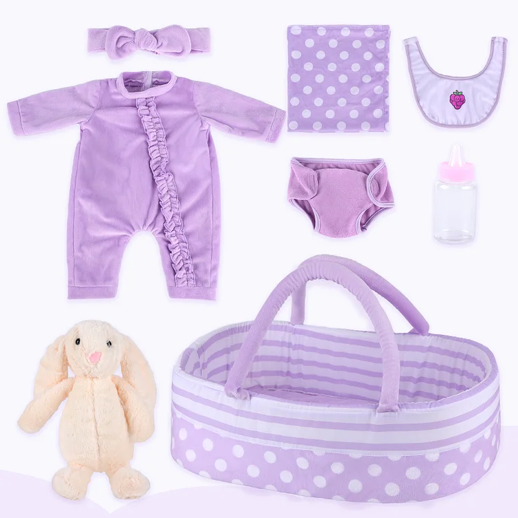17''-22'' Inches Newborn Baby Dolls Girl Purple Prince Dress 8pcs Set Outfits Accessories