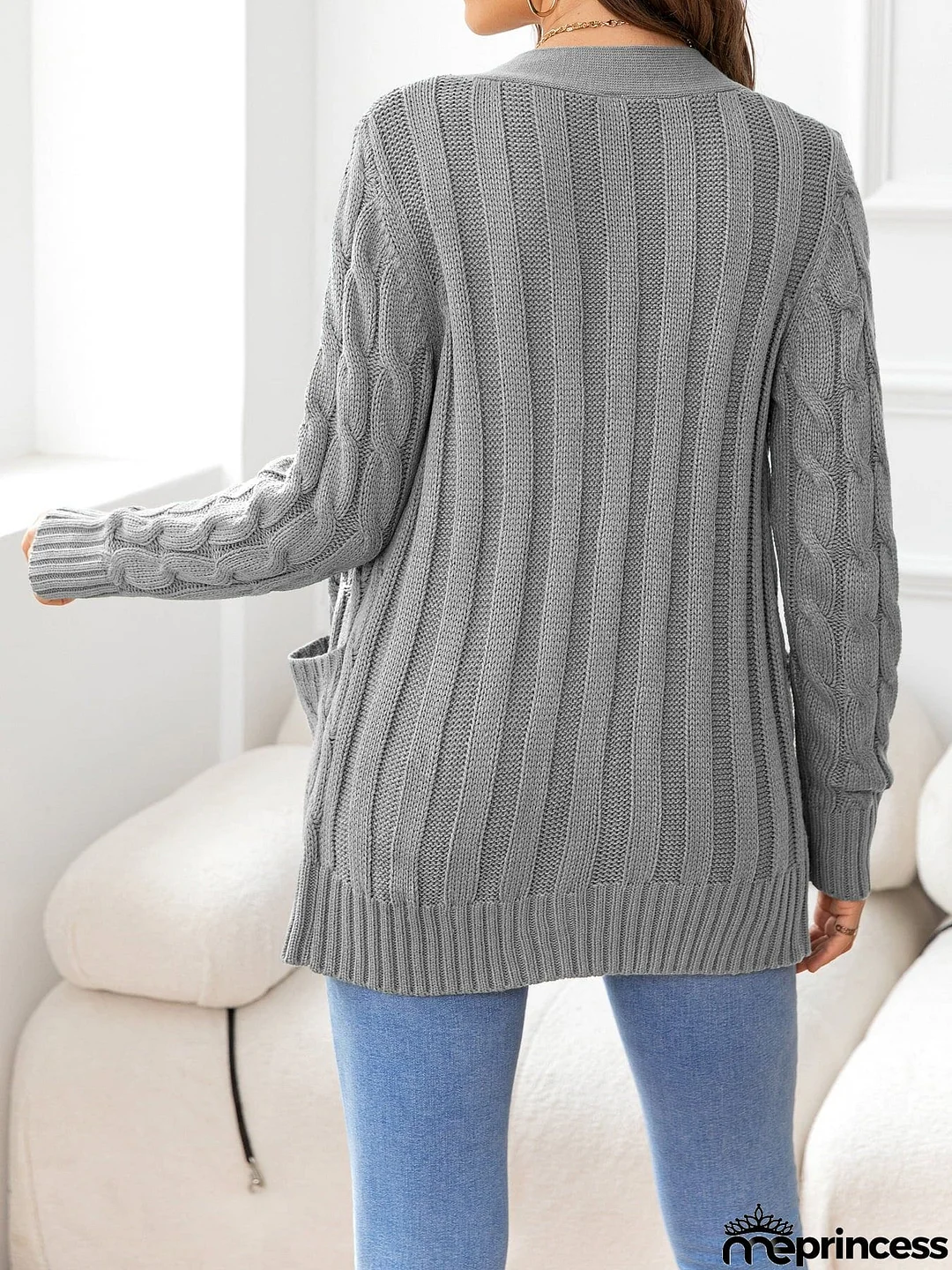 Button Down Cable-Knit Cardigan