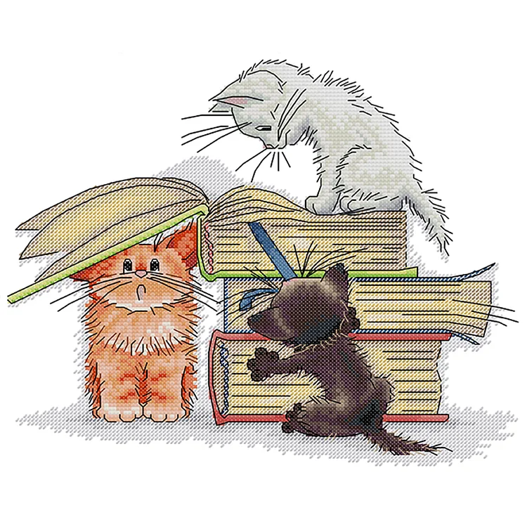 Joy Sunday Kitten Who Loves Books - Printed Cross Stitch 14CT 32*28CM