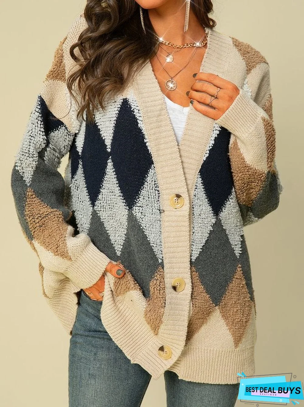 Knitted Jacquard Long Sleeve Outerwear