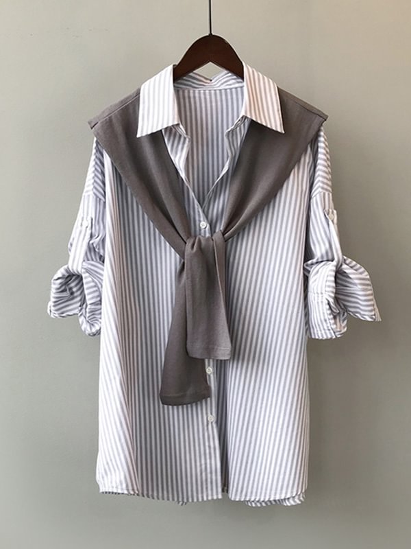 With Shawl Striped Loose Sunscreen Blouse