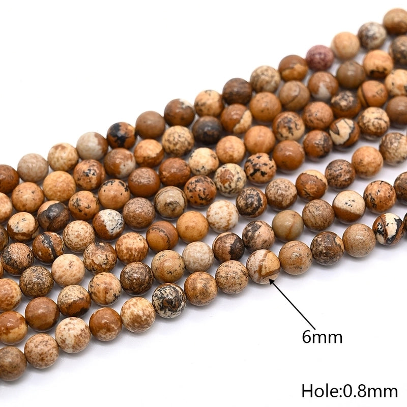 1 Strand/Package 10mm 6mm 8mm Hole Under 1mm Hole 1~1.9mm Natural Stone Picture Jasper Round Simple Polished Jewelry Accessories