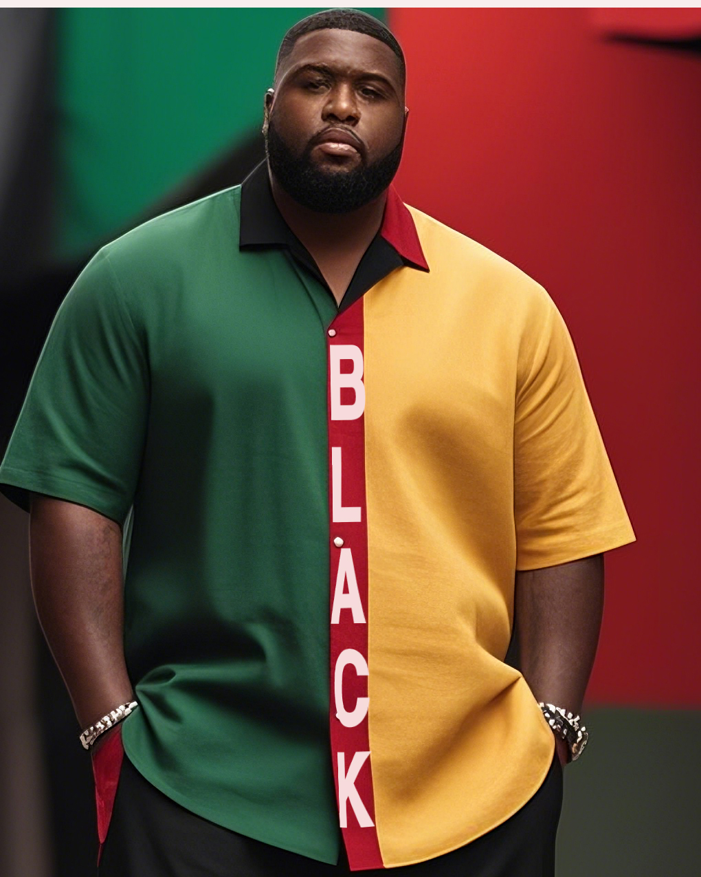 Plus Size Boys June Day Free Day Black Green Yellow Stitching Short Sleeve Shirt Shorts Suit