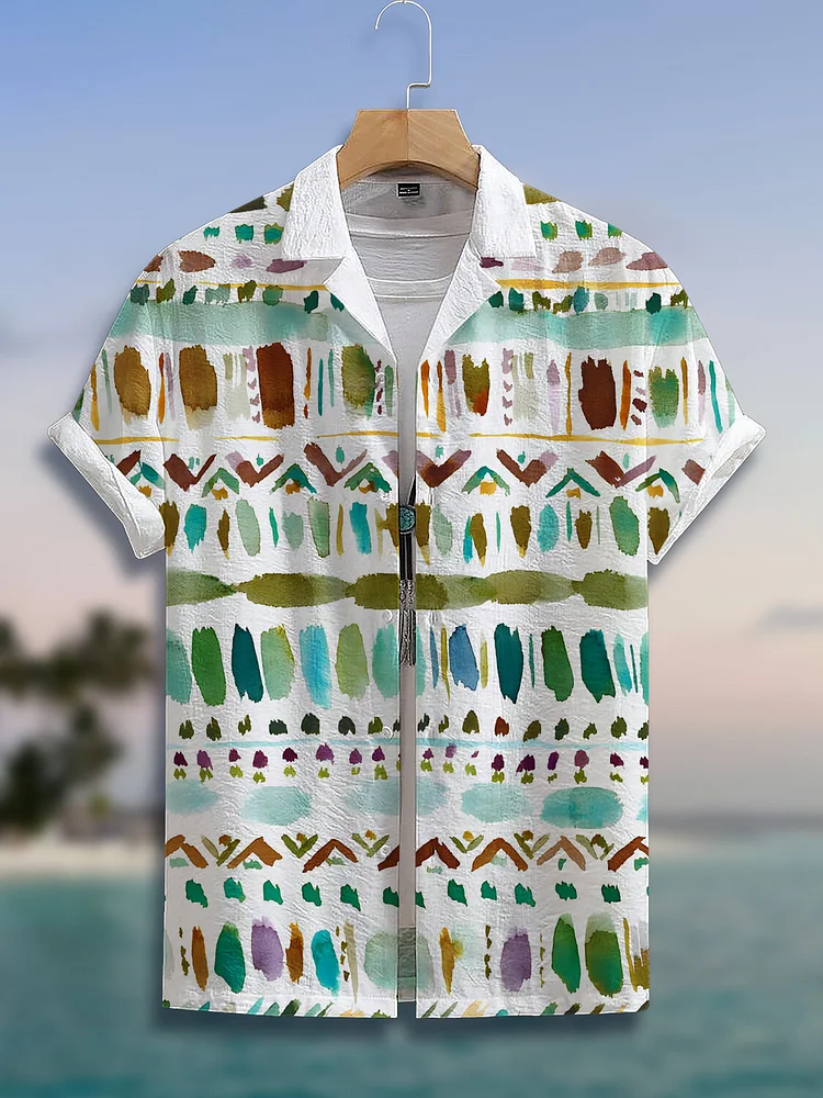 Men's Watercolors Points Printed Short Sleeve Shirt