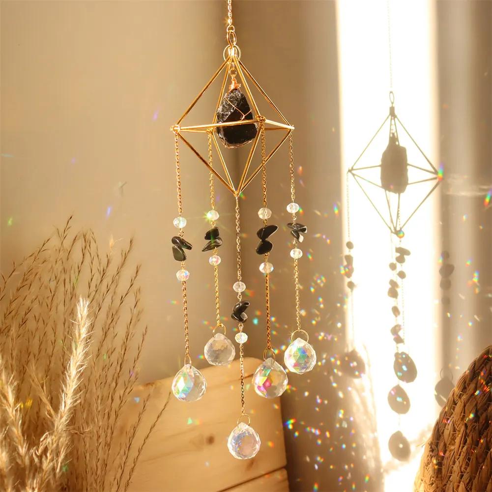 Crystal Wind Chimes Natural Stone Prism Lighting Ball Catcher Garden Decor