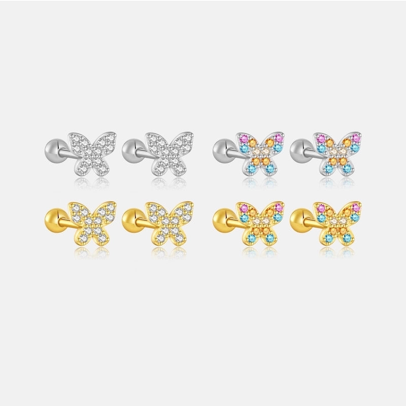 1 Pair 925 Sterling Silver Zircon Butterfly Ear Studs