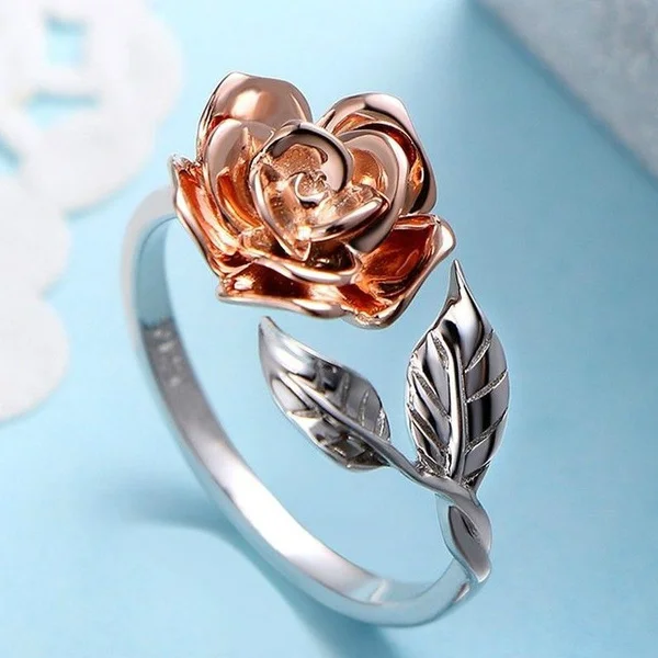 Rose Flower Ring for Women S925 Sterling Silver Adjustable Wrap Open Ring. Rings