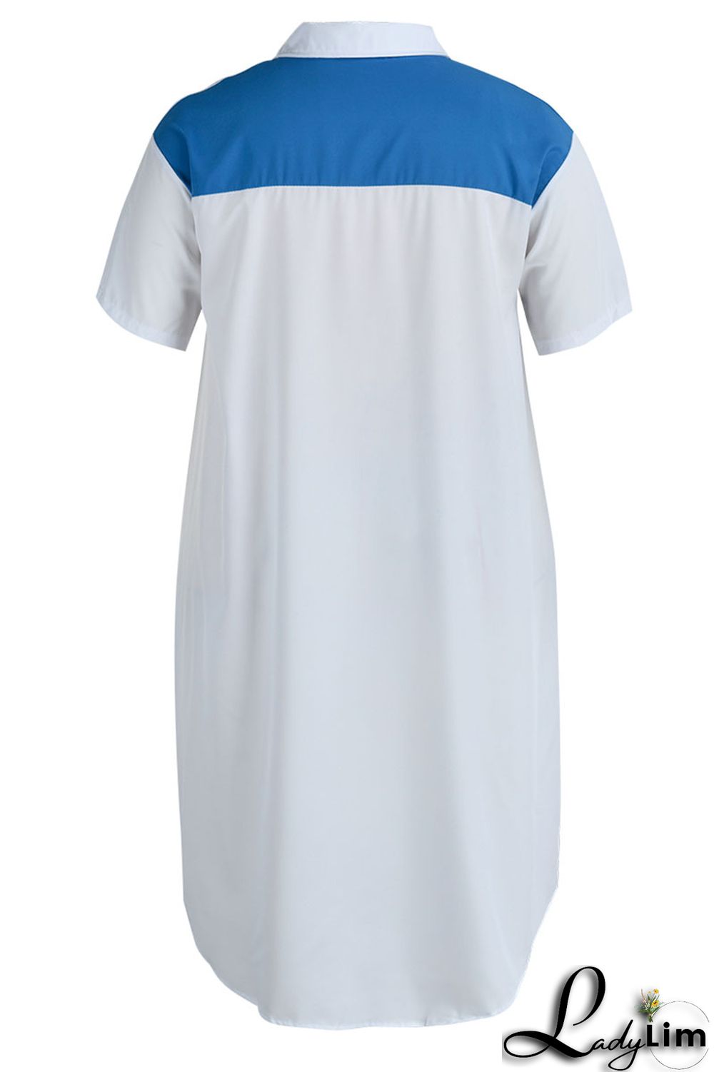 Light Blue Casual Solid Patchwork Zipper Collar Straight Plus Size Dresses