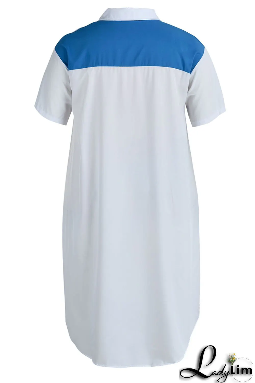 Light Blue Casual Solid Patchwork Zipper Collar Straight Plus Size Dresses