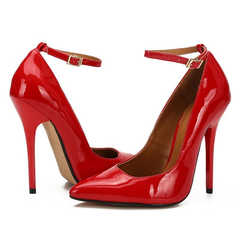 Thin High Heels Shoes Large Size 45 48 Red Black Women's Heels Ankle Straps Pumps Dance Wedding Shoes