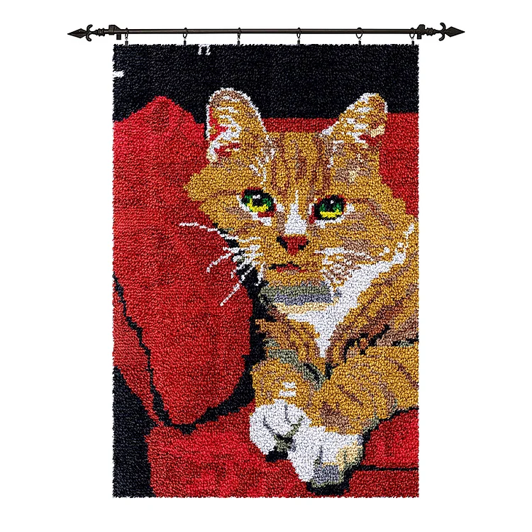 [Large Size] Orange Cat Leaning Against The Couch - Latch Hook Rug Kit veirousa