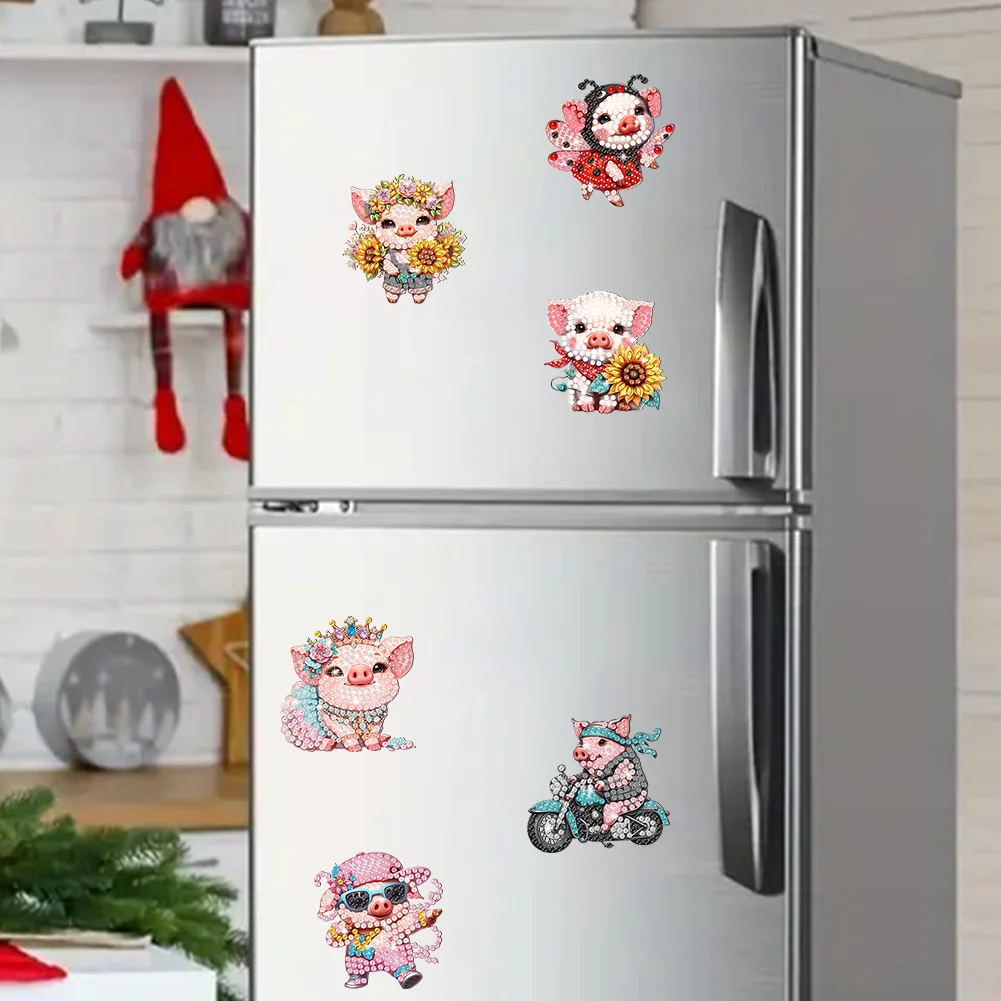 6Pcs DIY Pig Acrylic Special Shape Diamond Painting Refrigerator Magnet Dragonfly