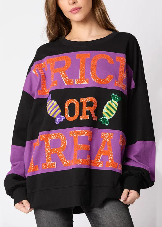 VCSHOES Loose Black O Neck Letter Cotton Sweatshirt Fall