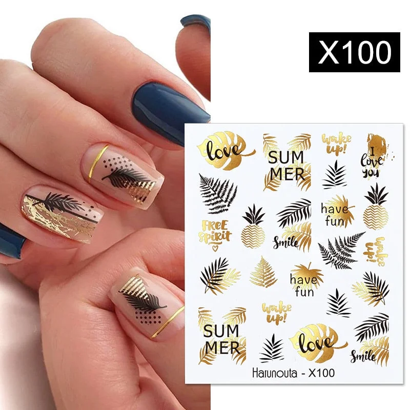 Gold White Bronzing Christmas Nail Sticker 3D Snowflakes Leaf Geometry Lines Letter For Manicure Sliders Decoration Accessories