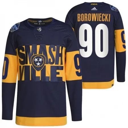 Men's Nashville Predators #90 Mark Borowiecki 2022 Navy Stadium Series  Player Stitched Jersey
