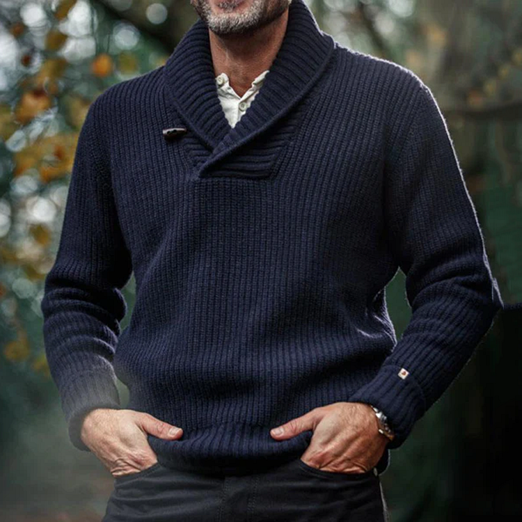 Utbros Men's Retro Classic Solid Color Long Sleeve Pullover Sweater