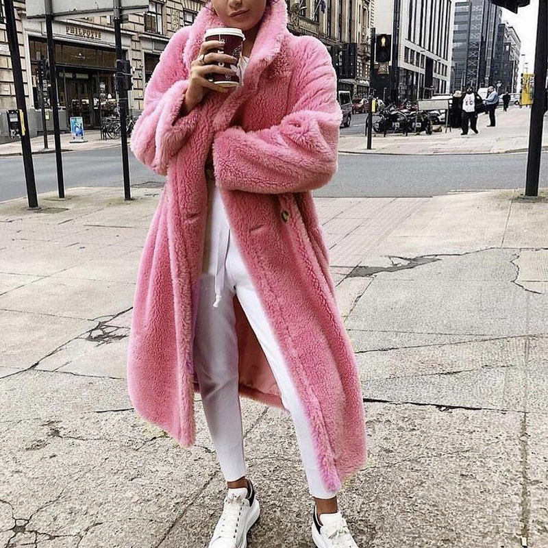 Casual Lapel Plush Long Coat wearshes