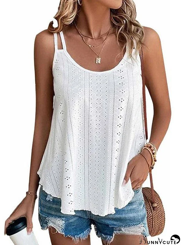 Sleeveless Top With Round Neck For Women - Solid Color Casual Vest