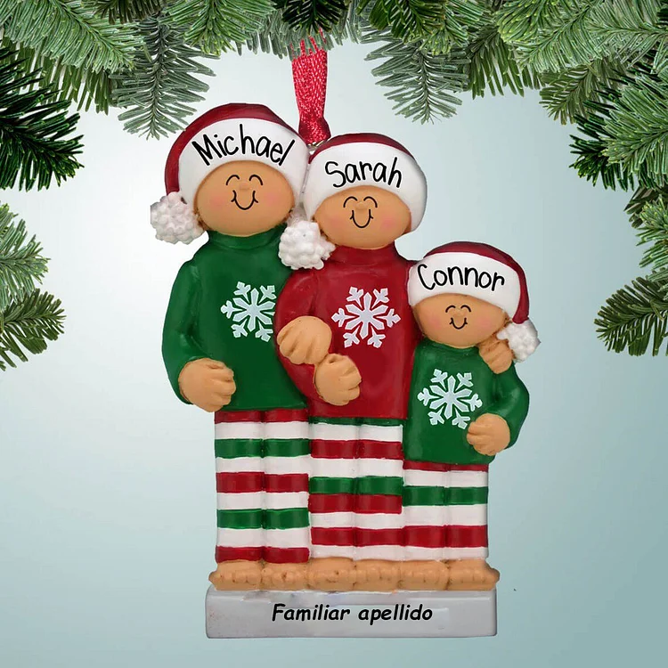 Navidad-Muñeco Ornamento Navideño 3 Nombres y Texto Personalizados Adorno de Madera