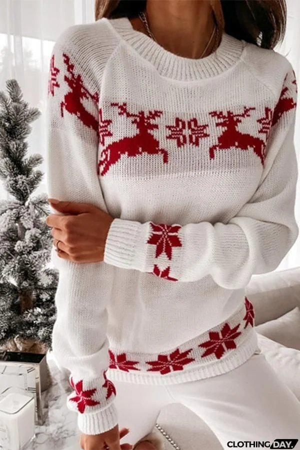 Women's Snowflake Long-sleeved Knitted Christmas Jumper Sweater