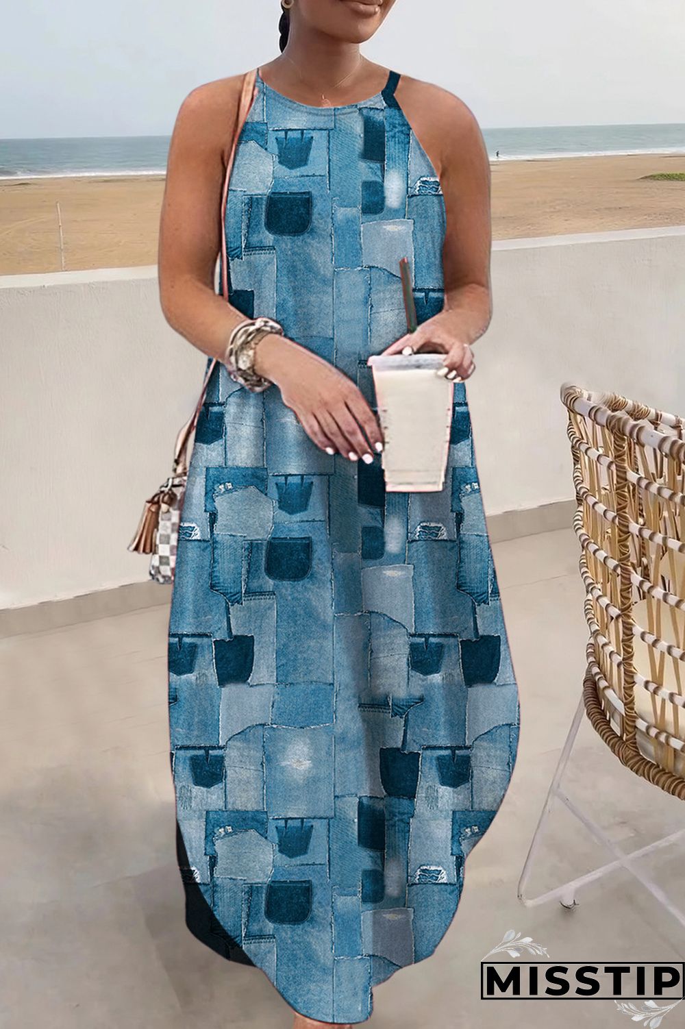 Multi-color Casual Print Basic O Neck Long Dress Dresses