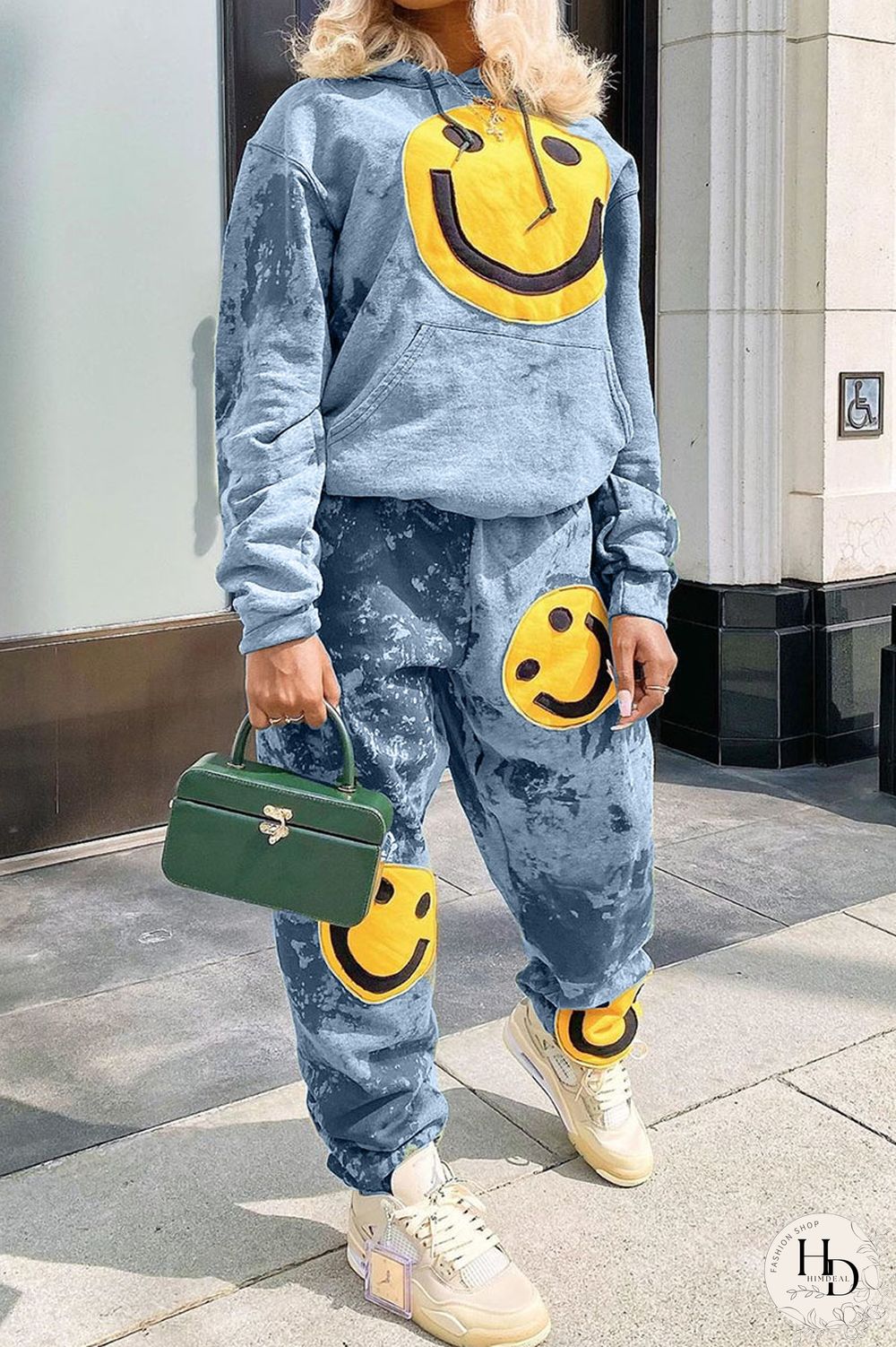 Green Fashion Casual Acetate Fiber Patchwork Hooded Collar Two Pieces