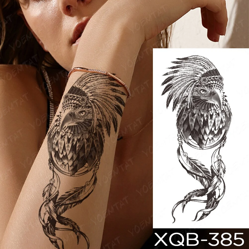 Waterproof Temporary Tattoo Sticker Sword Prajna Flowers Tattoos Indian Eagle Dragon Tiger Body Art Arm Fake Sleeve Tatoo Women