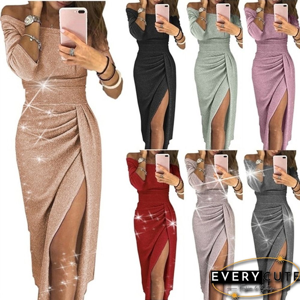 Women's Bag Hip Open Neck Collar Thick Dress Bright Crystal Dress Skirt Evening Dress Plus Size S-5XL